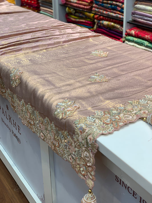BANARASI BROCADE WITH HEAVY BORDER (LIGHT PINK)
