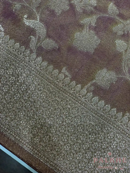 Lavender Banarasi Floral Jaal in Tissue Silk