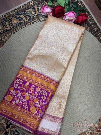 Mustard Yellow Kanjivaram Floral Jaal in Pure Silk