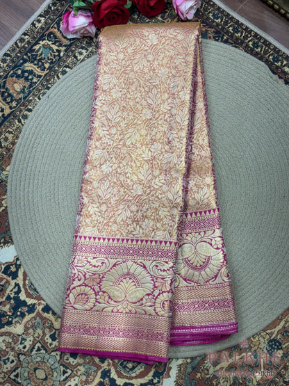 Rani Pink Kanjivaram Floral Jaal in Pure Silk