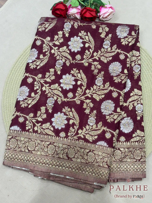 Purple Georgette Floral Jaal
