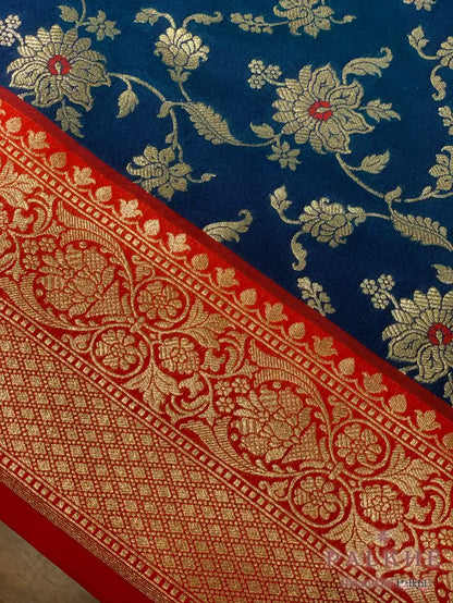 Dark Blue Banarasi Floral Jaal in Silk