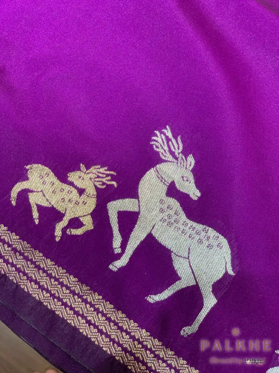 Purple Banarasi Animal Motif in Pure Katan Silk