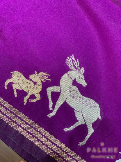 Purple Banarasi Animal Motif in Pure Katan Silk