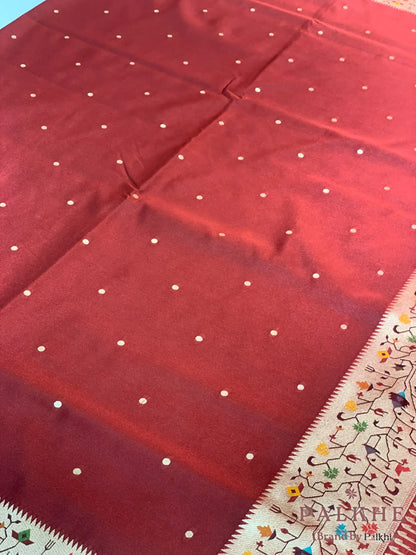 Maroon Paithani Polka Dots in Pure Silk