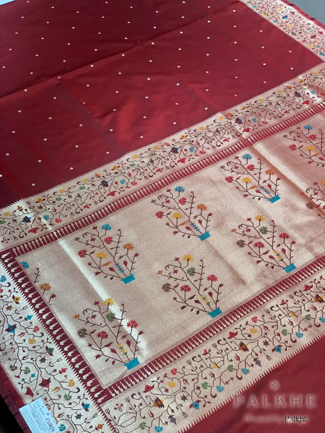 Maroon Paithani Polka Dots in Pure Silk