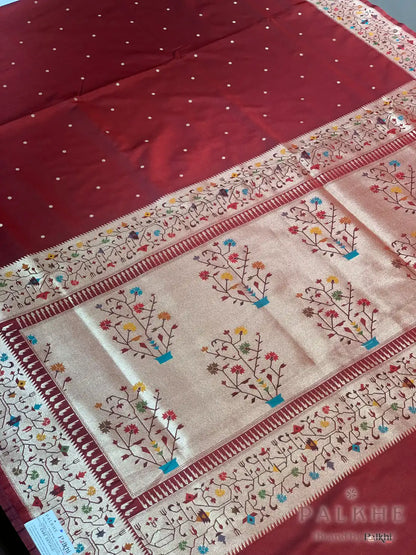 Maroon Paithani Polka Dots in Pure Silk
