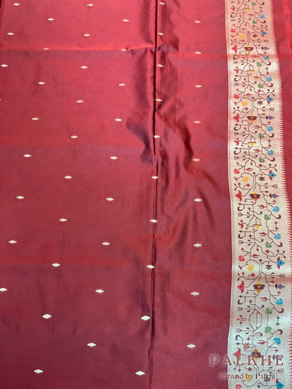 Maroon Paithani Polka Dots in Pure Silk