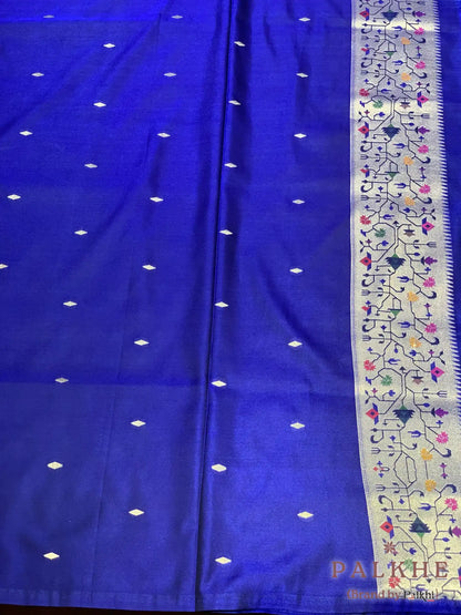 Royal Blue Paithani Polka Dots in Pure Silk