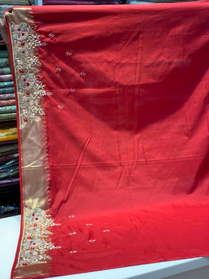 BANARASI SOFT KATAN X BORDER PEARL WORK