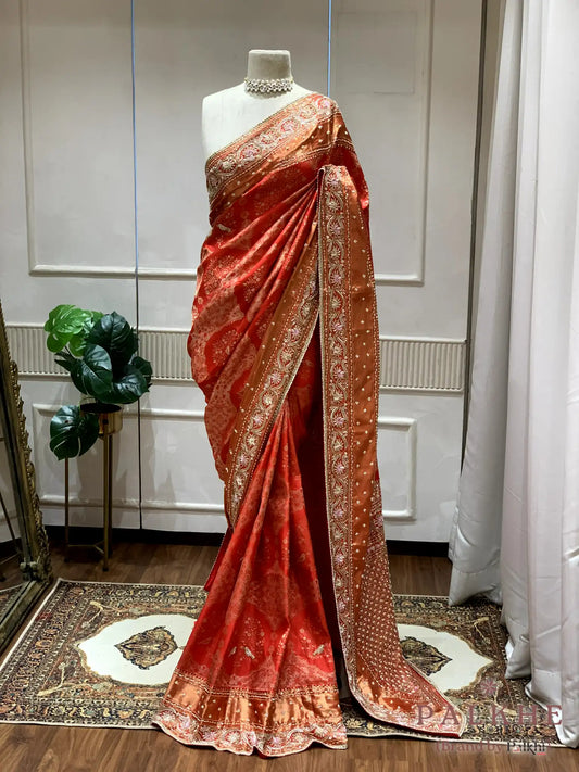 Rust Pure Silk Kanjivaram x Hanad Embroidery
