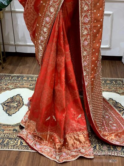 Rust Pure Silk Kanjivaram x Hanad Embroidery