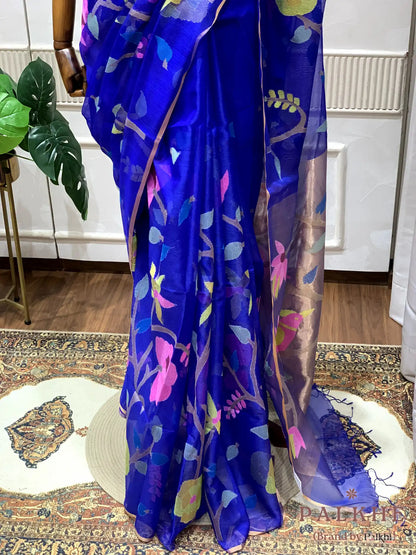Royal Blue Paithani Floral in Pure Kora