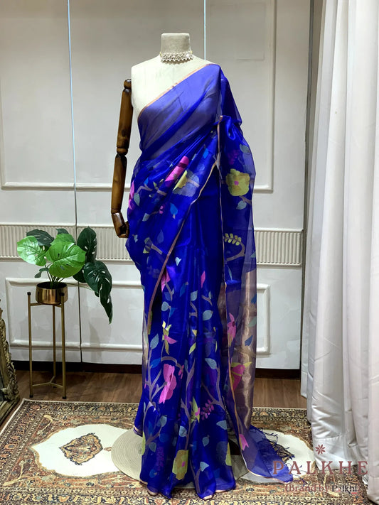 Royal Blue Paithani Floral in Pure Kora