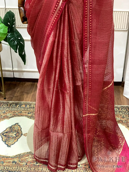 Crimson Red Chanderi in Tissue Kora