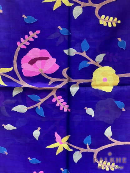 Royal Blue Paithani Floral in Pure Kora