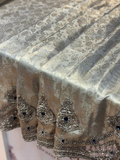 Silver Tissue Silk Brocade kanjivaram x Hand Embroidery