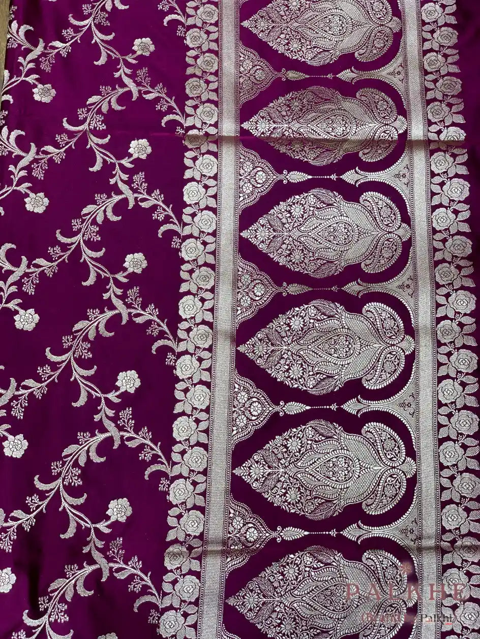 Magenta Banarasi Floral Jaal in Katan Silk