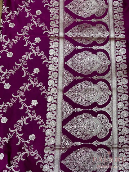Magenta Banarasi Floral Jaal in Katan Silk