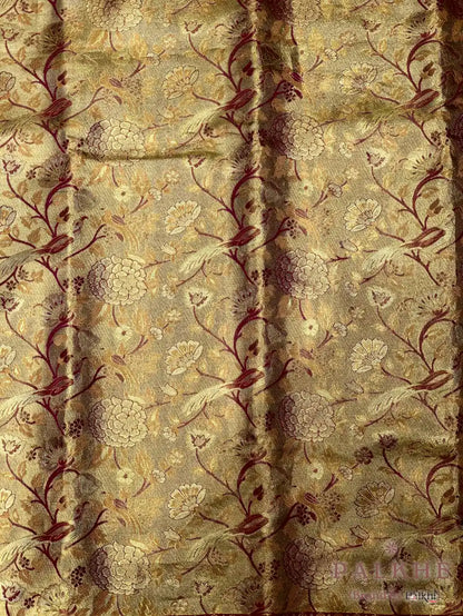 Mustard and Pink Kanjivaram Floral Jaal in Silk