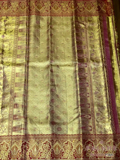 Mustard and Pink Kanjivaram Floral Jaal in Silk