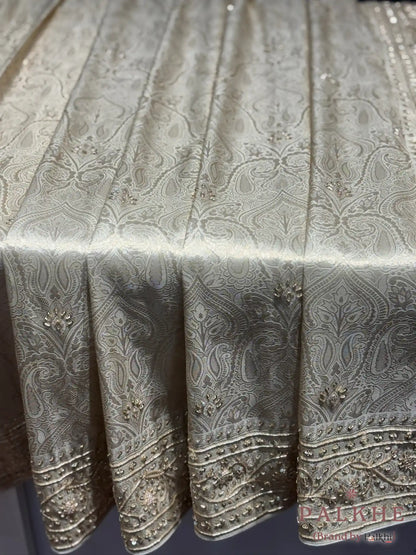 Off White Floral Jaal Banarasi x Hand Embroidery