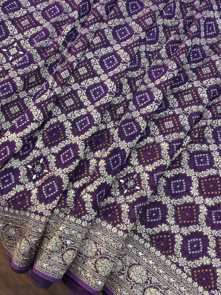 Georgette Weaving Bandhani Embroidery (AT70)