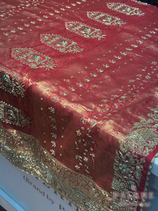 Red Pure Silk Kanjivaram x Hand Embroidery