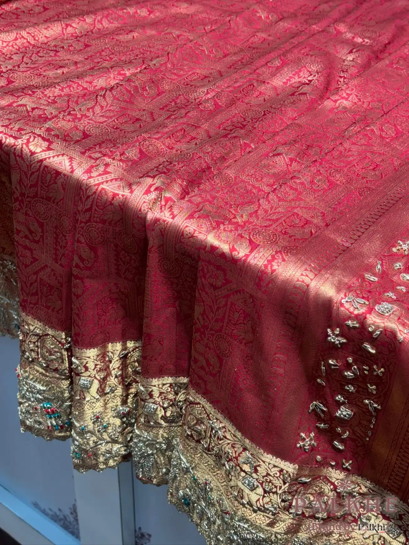 Red Pure Silk Kanjivaram x Hand Embroidery