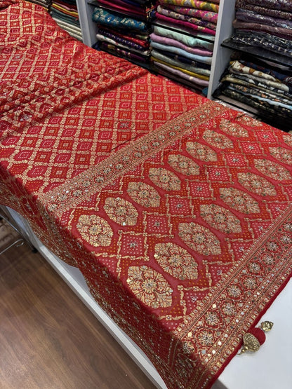 Georgette Weaving Bandhani Embroidery (AT70-RED)