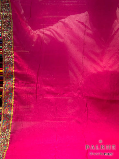 Rama Green Munga Silk Pashmina x Hand Emnroidery