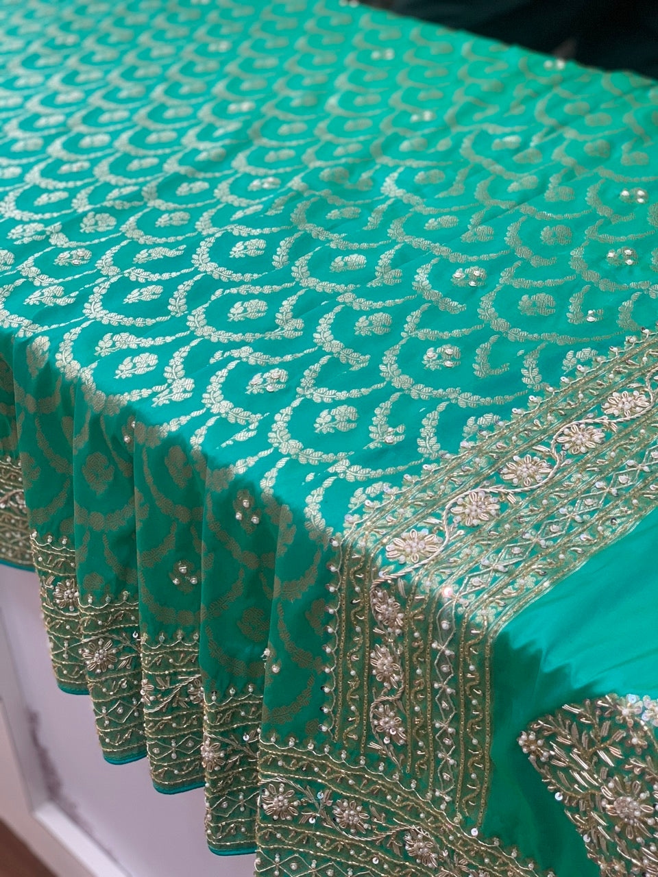 AQUA BLUE BANARASI WITH ZARDOZI WORK