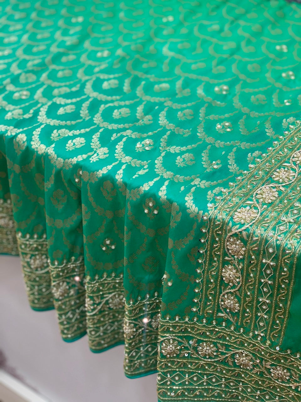 AQUA BLUE BANARASI WITH ZARDOZI WORK