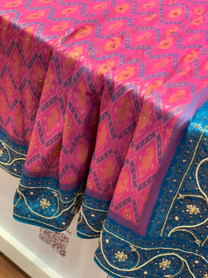 PURPLE PATOLA WITH BLUE BORDER X PEARL WORK