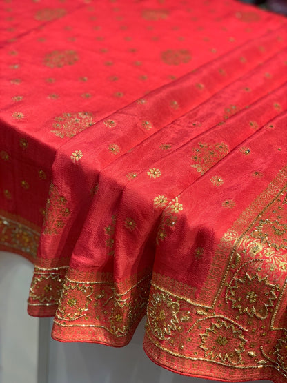 PEACH BANARASI BUTTI X PEARL ZARDOZI WORK