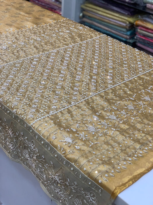 GOLD PURE TISSUE KANJIVARAM WITH ZARDOZI