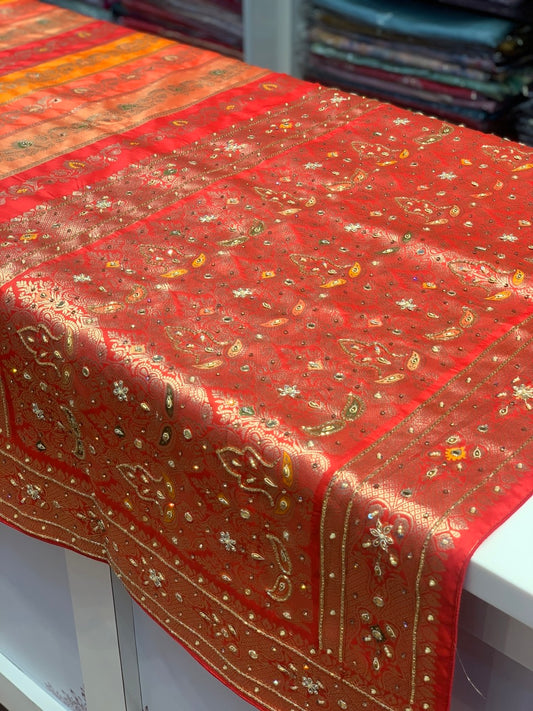 YELLOW WITH ORANGE MULTICOLOUR BANARASI x ZARDOZI
