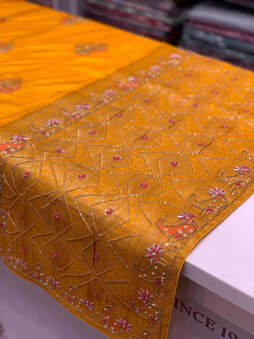 YELLOW BANARASI X ZARDOZI & FRENCH KNOT WORK