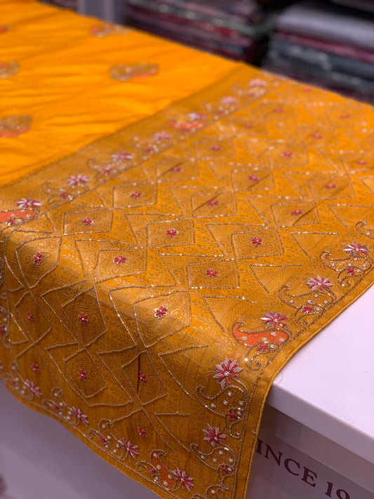 YELLOW BANARASI X ZARDOZI & FRENCH KNOT WORK