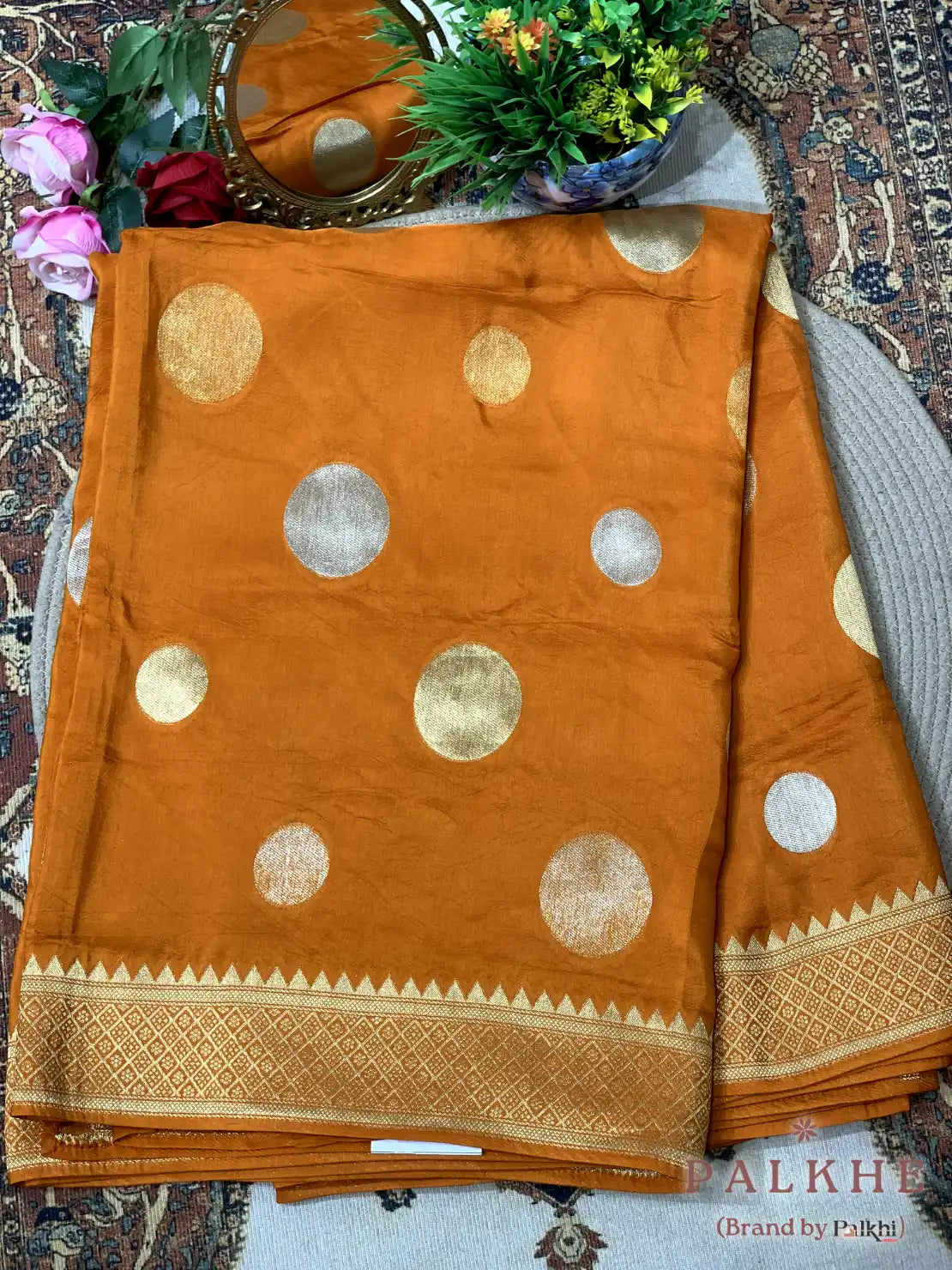 Rust Banarasi Polka Dots in Munga Silk (CI42)