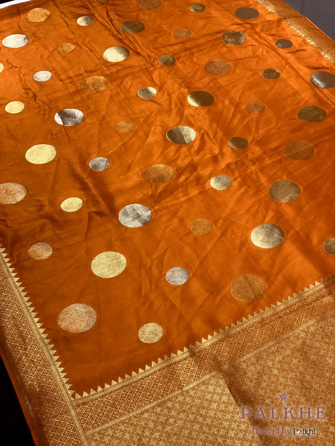 Rust Banarasi Polka Dots in Munga Silk (CI42)