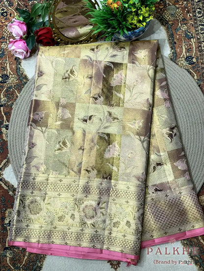 Golden Kanjivaram Floral in Pure Silk (CN85)