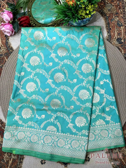 Pista Green Banarasi Jaal in Katan Silk