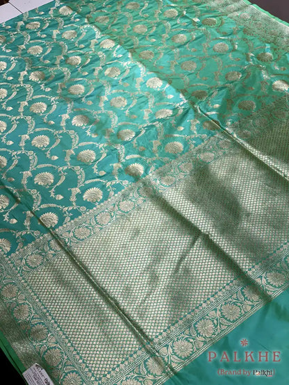 Pista Green Banarasi Jaal in Katan Silk
