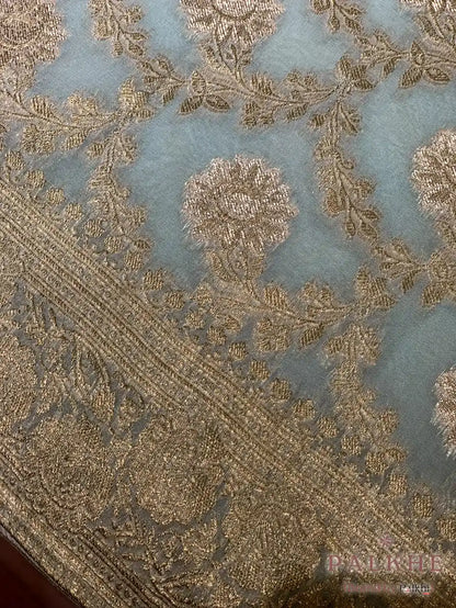 Aqua Blue Banarasi Floral Jaal in Georgette