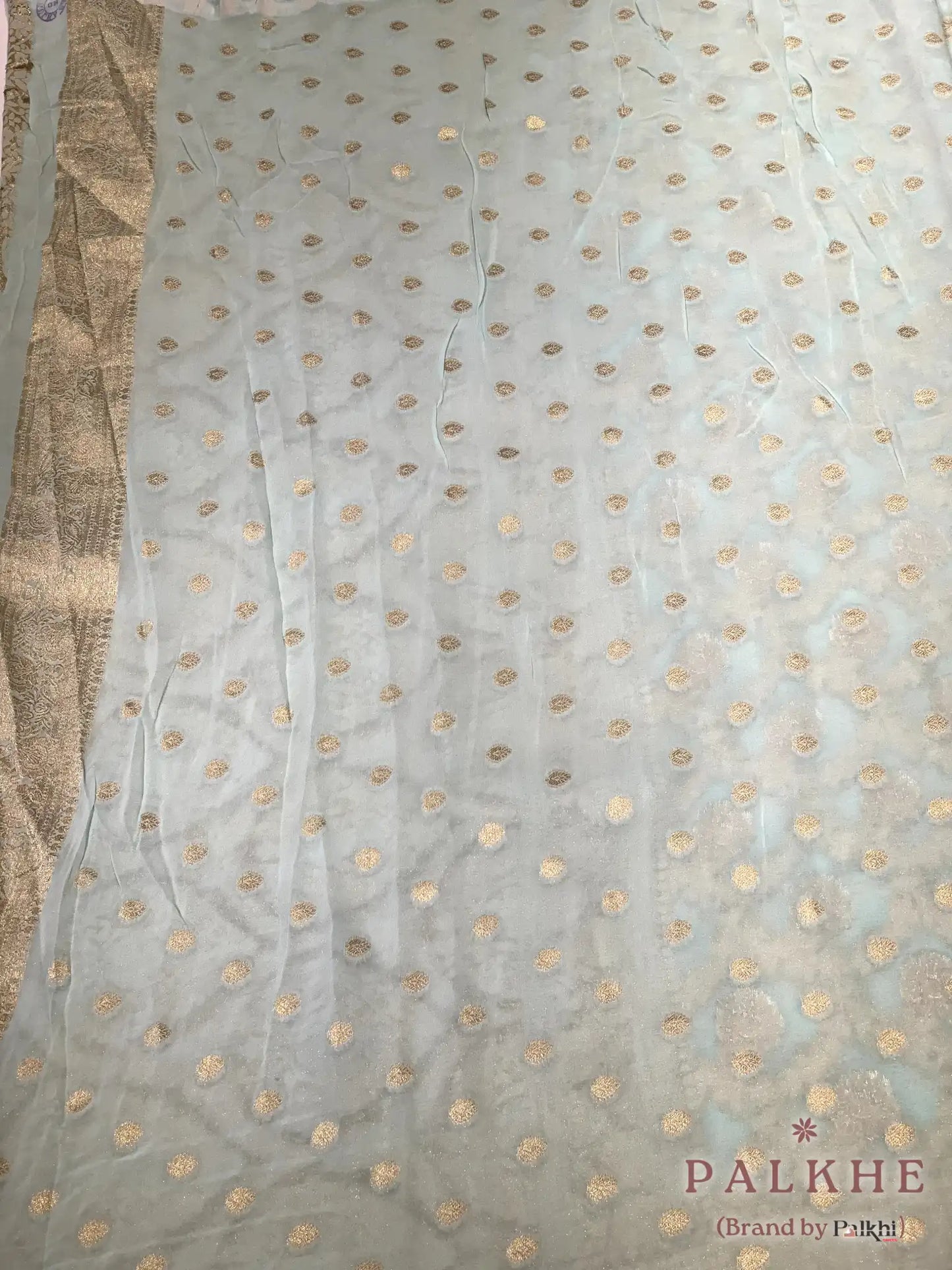 Aqua Blue Banarasi Floral Jaal in Georgette