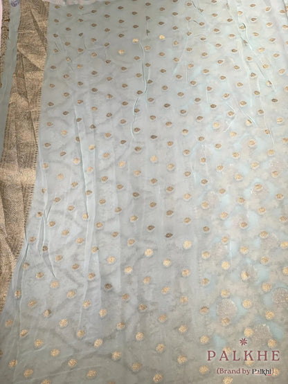Aqua Blue Banarasi Floral Jaal in Georgette