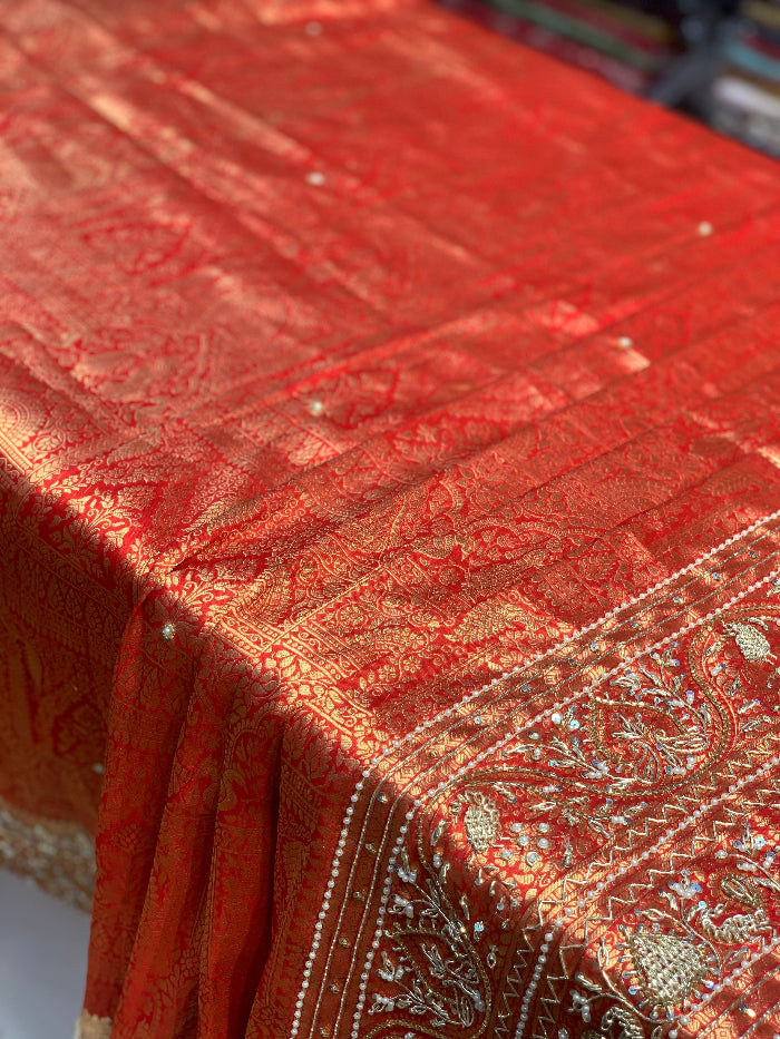RED PURE KANJIVARAM WITH ZARDOZI WORK