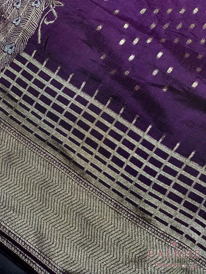Wine Banarasi Meenakari in Pure Soft Silk