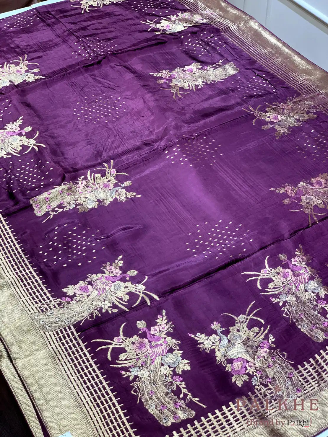 Wine Banarasi Meenakari in Pure Soft Silk